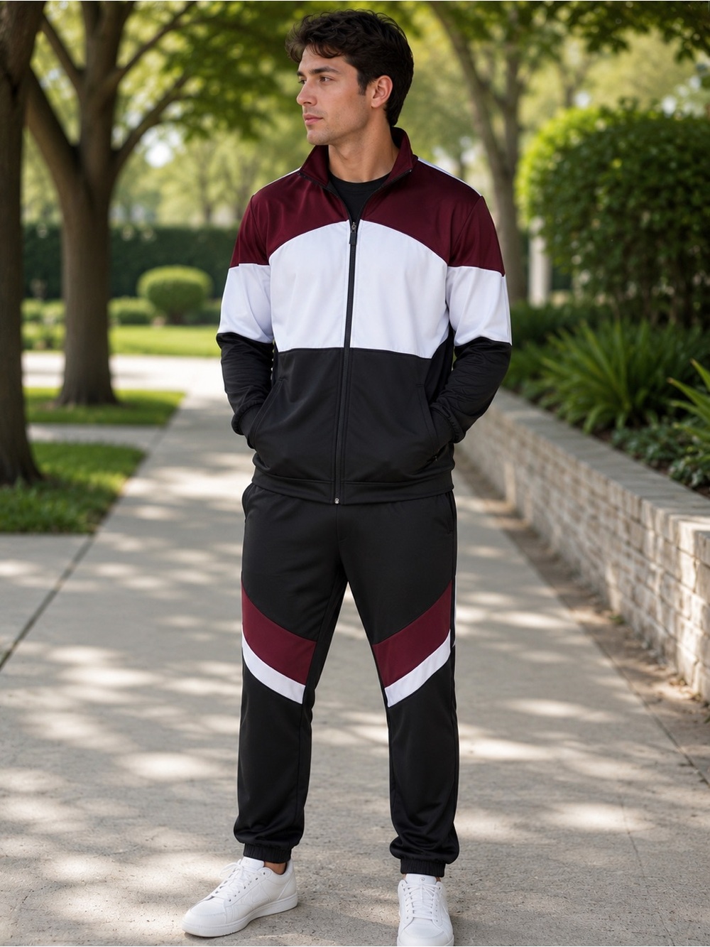Ideology Black White Burgundy Colorblock Track Set